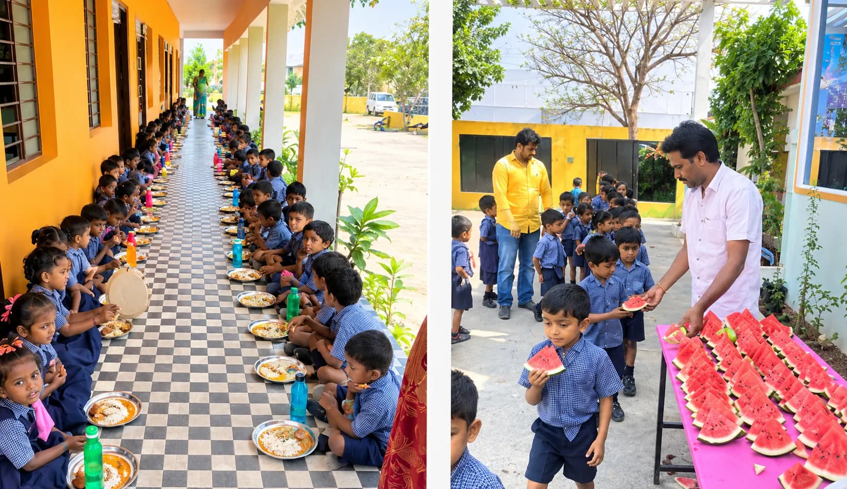 St. John's students enjoying their daily meal and fresh fruit